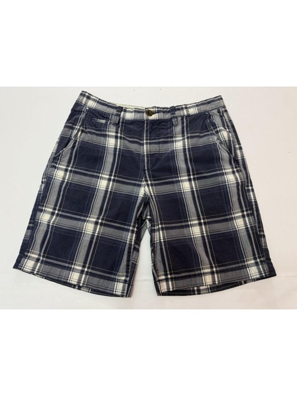 American Eagle Prep Fit Plaid Shorts Mens Size 32 Blue Gray Cotton Chino Casual